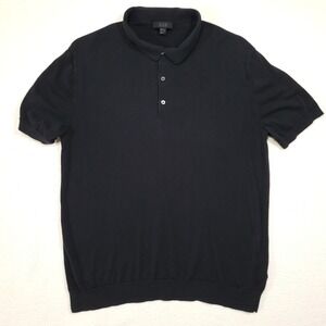 COS Knit Polo Shirt Mens Large Black Silk Cotton Short Sleeve Ribbed Hem